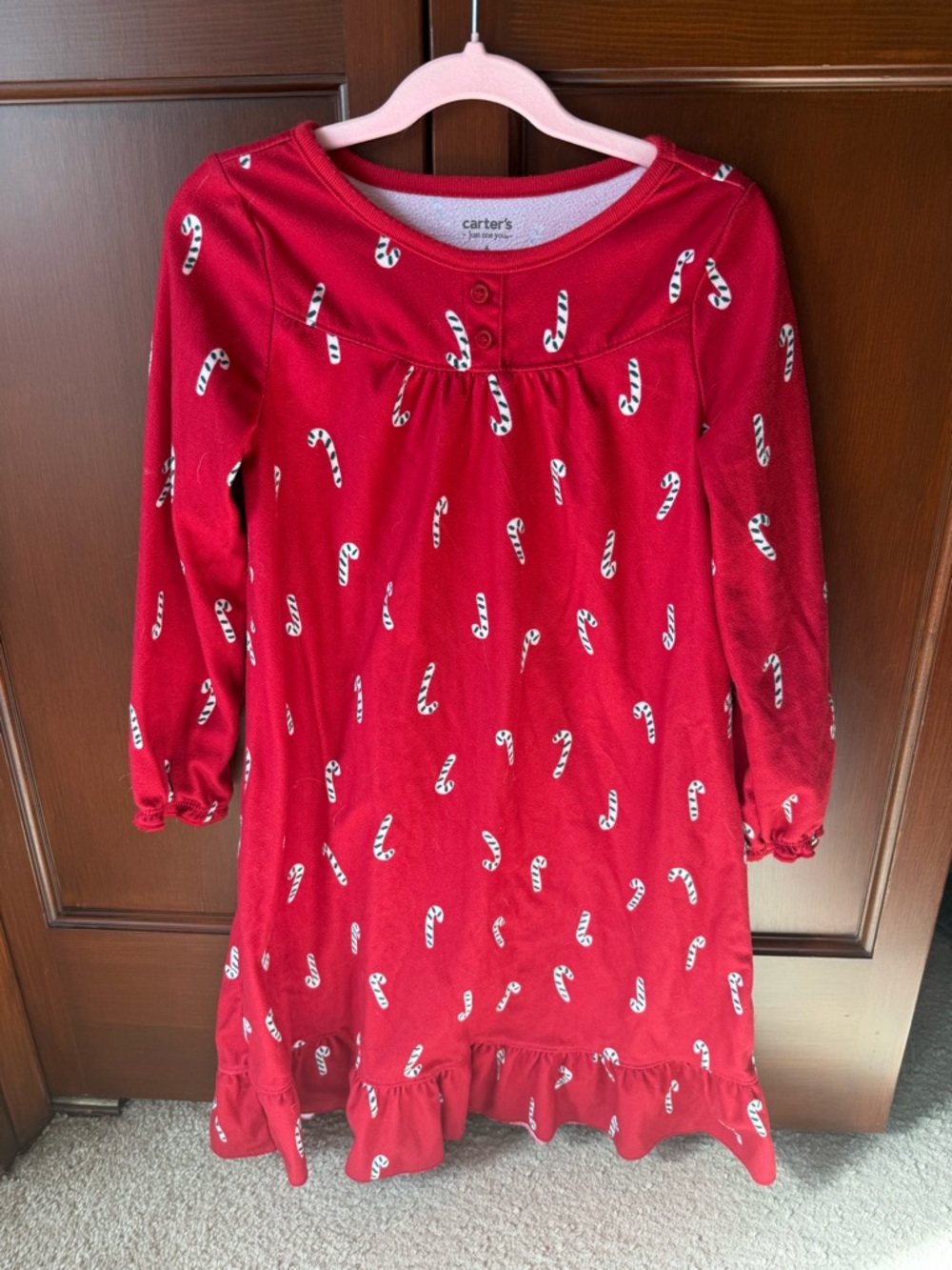 Carter's Red Candy Cane Print Girls' Long Sleeve Nightgown